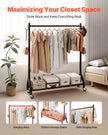 VEVOR Clothes Rack, Rolling Clothing Garment Rack with Hanging Rod and Side Hooks, 198 lbs Load Capacity, Heavy Duty Carbon Steel Clothing Racks with Wheels, Ideal for Bedroom, Laundry, Living Room