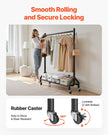 VEVOR Clothes Rack, Rolling Clothing Garment Rack with Hanging Rod and Side Hooks, 198 lbs Load Capacity, Heavy Duty Carbon Steel Clothing Racks with Wheels, Ideal for Bedroom, Laundry, Living Room
