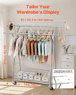 VEVOR Clothes Rack, Rolling Clothing Garment Rack with 2 Hanging Rods and Storage Basket, 330 lbs Load Capacity, Extendable Carbon Steel Clothing Racks with Wheels for Bedroom, Laundry, Living Room