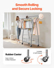 VEVOR Clothes Rack, Rolling Clothing Garment Rack with 2 Hanging Rods and Storage Basket, 330 lbs Load Capacity, Extendable Carbon Steel Clothing Racks with Wheels for Bedroom, Laundry, Living Room