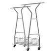 VEVOR Clothes Rack, Rolling Clothing Garment Rack with 2 Hanging Rods and Storage Basket, 330 lbs Load Capacity, Extendable Carbon Steel Clothing Racks with Wheels for Bedroom, Laundry, Living Room