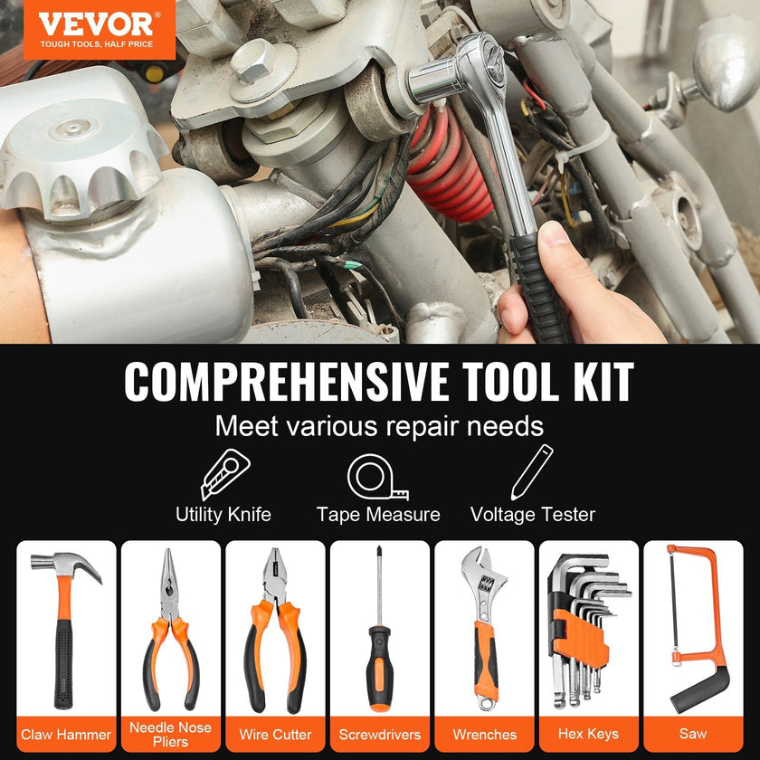 VEVOR Tool Kit, 216 Piece General Household Hand Tool Set, Home Repairing Tool Kit with Portable Tool Storage Case, High-Quality Steel, for Home Maintenance, DIY Projects, and Automotive Repair