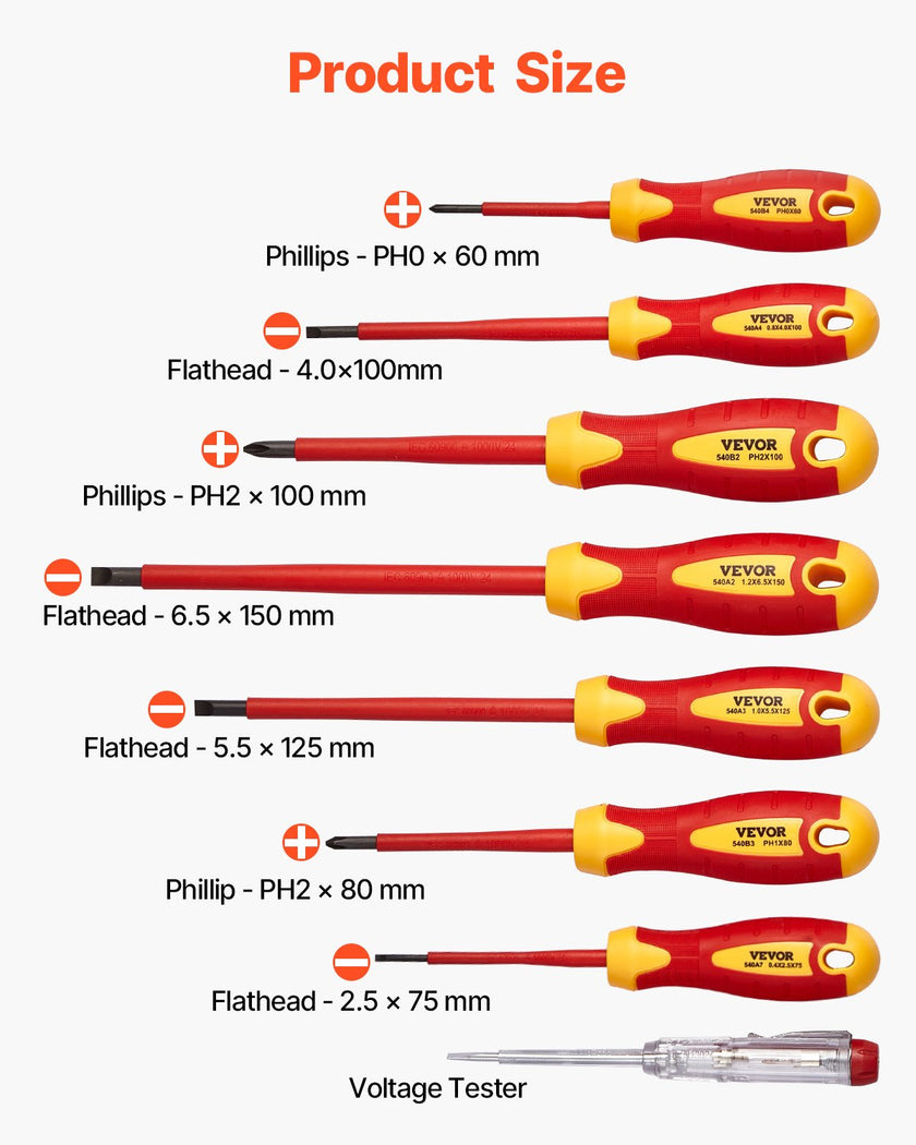 VEVOR Insulated Screwdriver Set 12-Piece Insulated Tool Set for Electricians