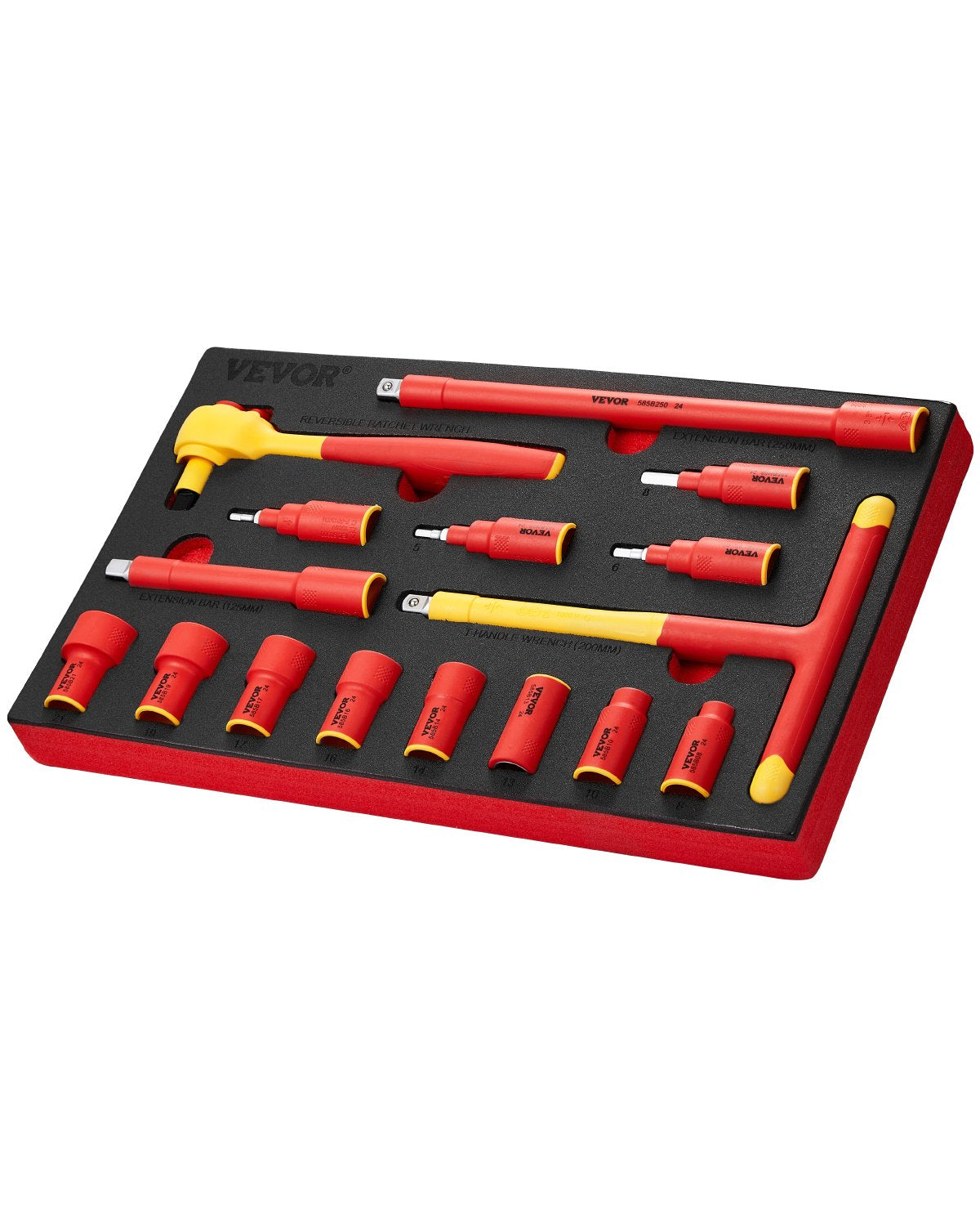 VEVOR Insulated Socket Set 16-Piece Insulated Socket Tool with T-Handle Wrench