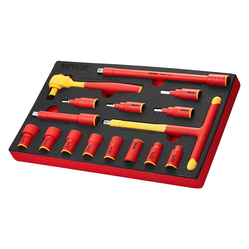 VEVOR Insulated Socket Set 16-Piece Insulated Socket Tool with T-Handle Wrench