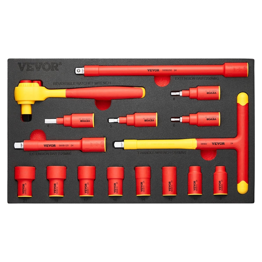 VEVOR Insulated Socket Set 16-Piece Insulated Socket Tool with T-Handle Wrench
