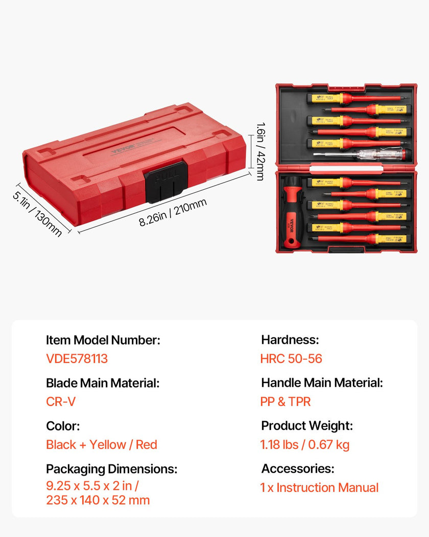 VEVOR Insulated Screwdriver Set 13-Piece Insulated Tool Set for Electricians