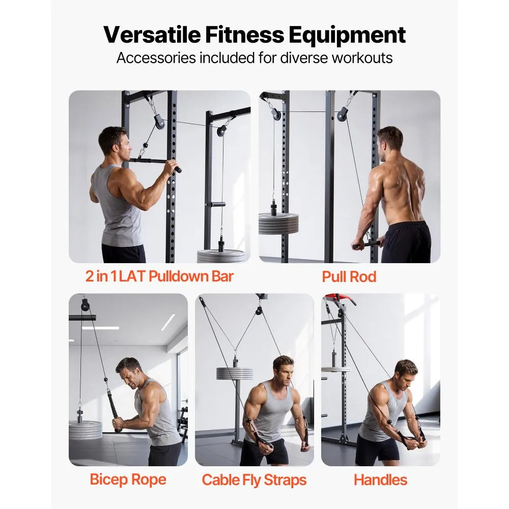LAT & Lift Pulley System (2 PCS) Gym Cable Attachment with Steel Cables, Short Bar & Dual Grip Handles, 330 lb Capacity