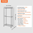 VEVOR Heavy Duty Clothes Rack, Double Hanging Rods Clothing Garment Rack with Bottom and Top Storage Tier, Rolling Clothing Rack for Hanging Clothes, 1'' Diameter Thicken Steel Tube Hold Up to 300Lbs