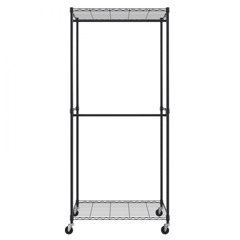 VEVOR Heavy Duty Clothes Rack, Double Hanging Rods Clothing Garment Rack with Bottom and Top Storage Tier, Rolling Clothing Rack for Hanging Clothes, 1'' Diameter Thicken Steel Tube Hold Up to 300Lbs