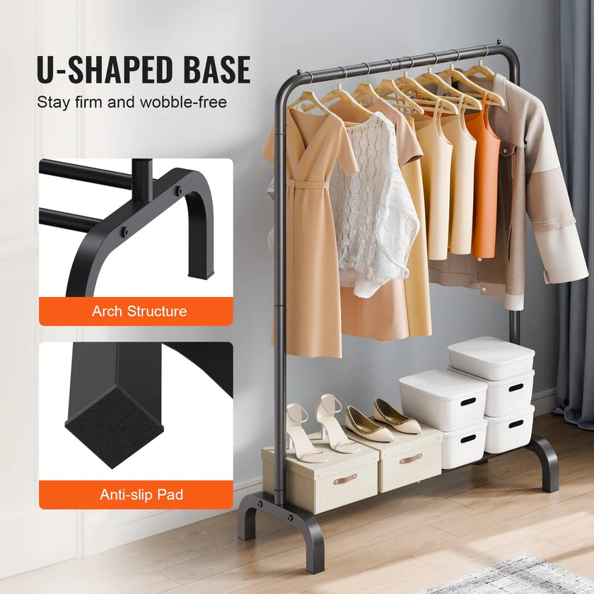 VEVOR Clothes Rack, Heavy Duty Clothing Garment Rack with Hanging Rod and Bottom Storage Area, Clothing Rack for Bedroom Guest Room