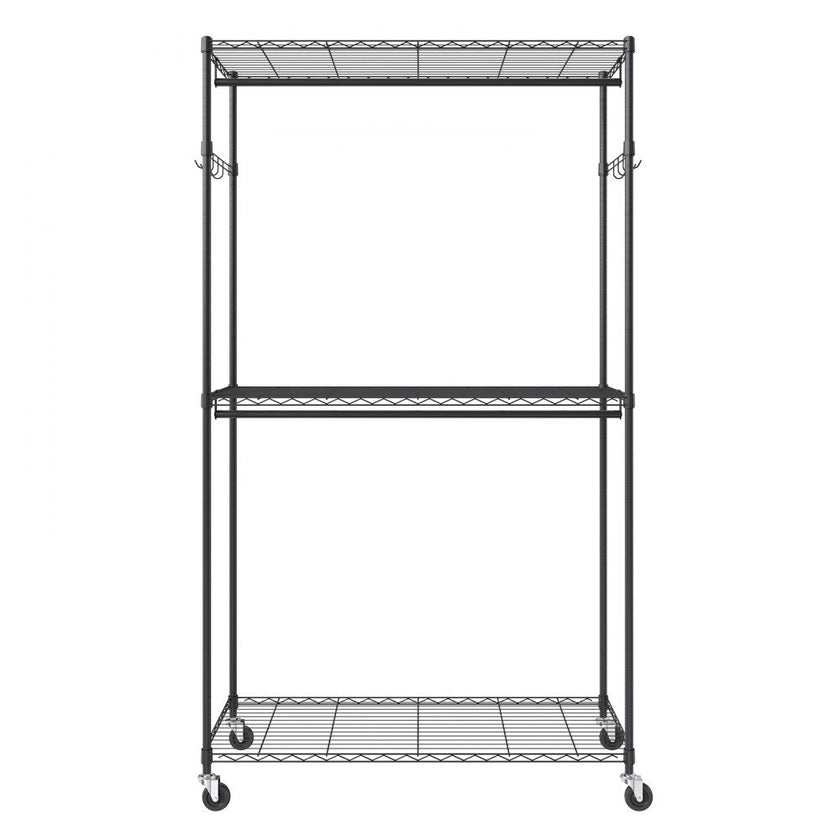 VEVOR Heavy Duty Clothes Rack, Rolling Clothing Garment Rack with 3 Storage Tiers, 2 Rods and 2 Pairs Side Hooks, Adjustable Height Clothing Rack Closet for Hanging Clothes, 400 Lbs Load Capacity