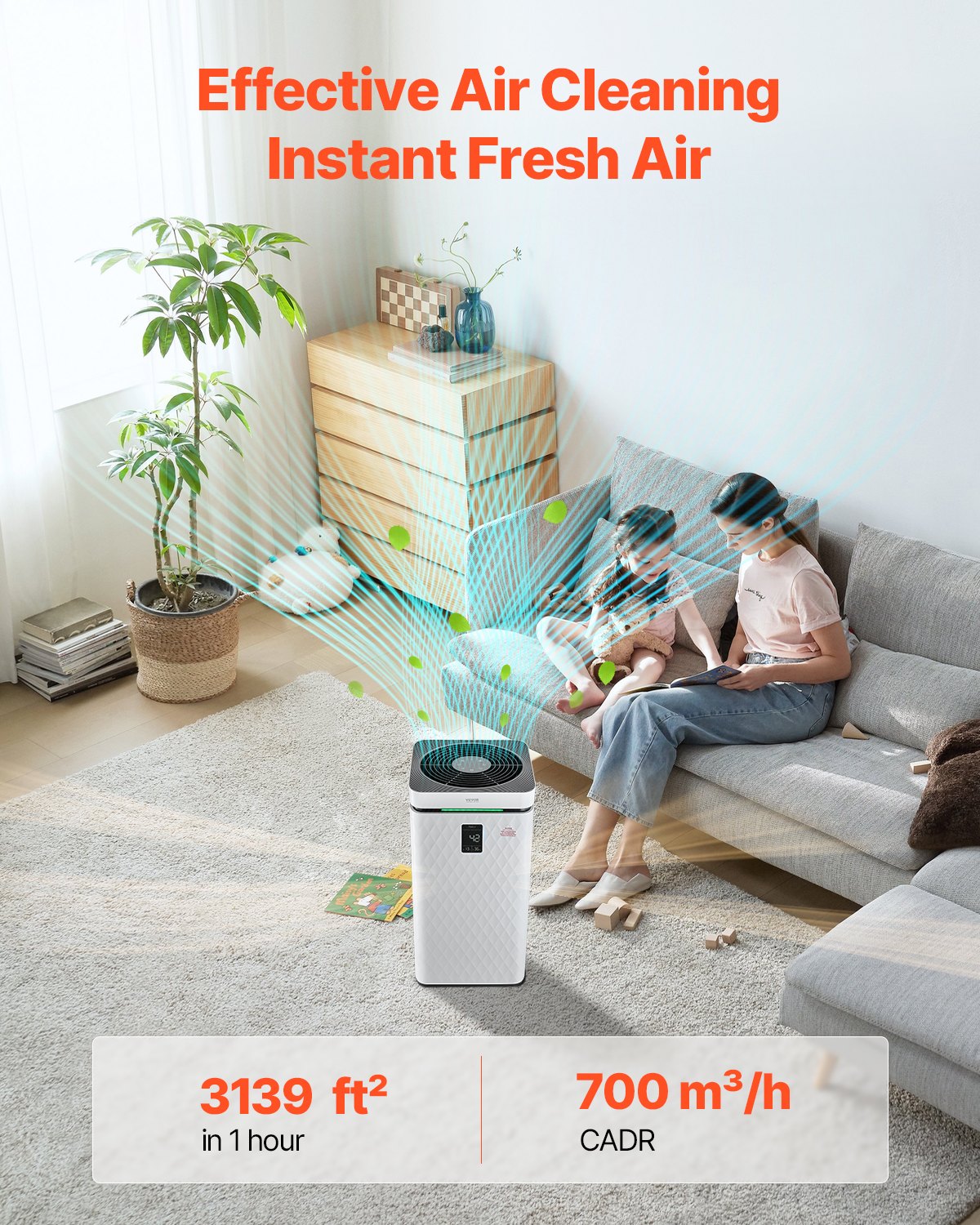 VEVOR 3139 ft²/h Air Purifier H13 HEPA Smart Air Purifier for Home & Office
