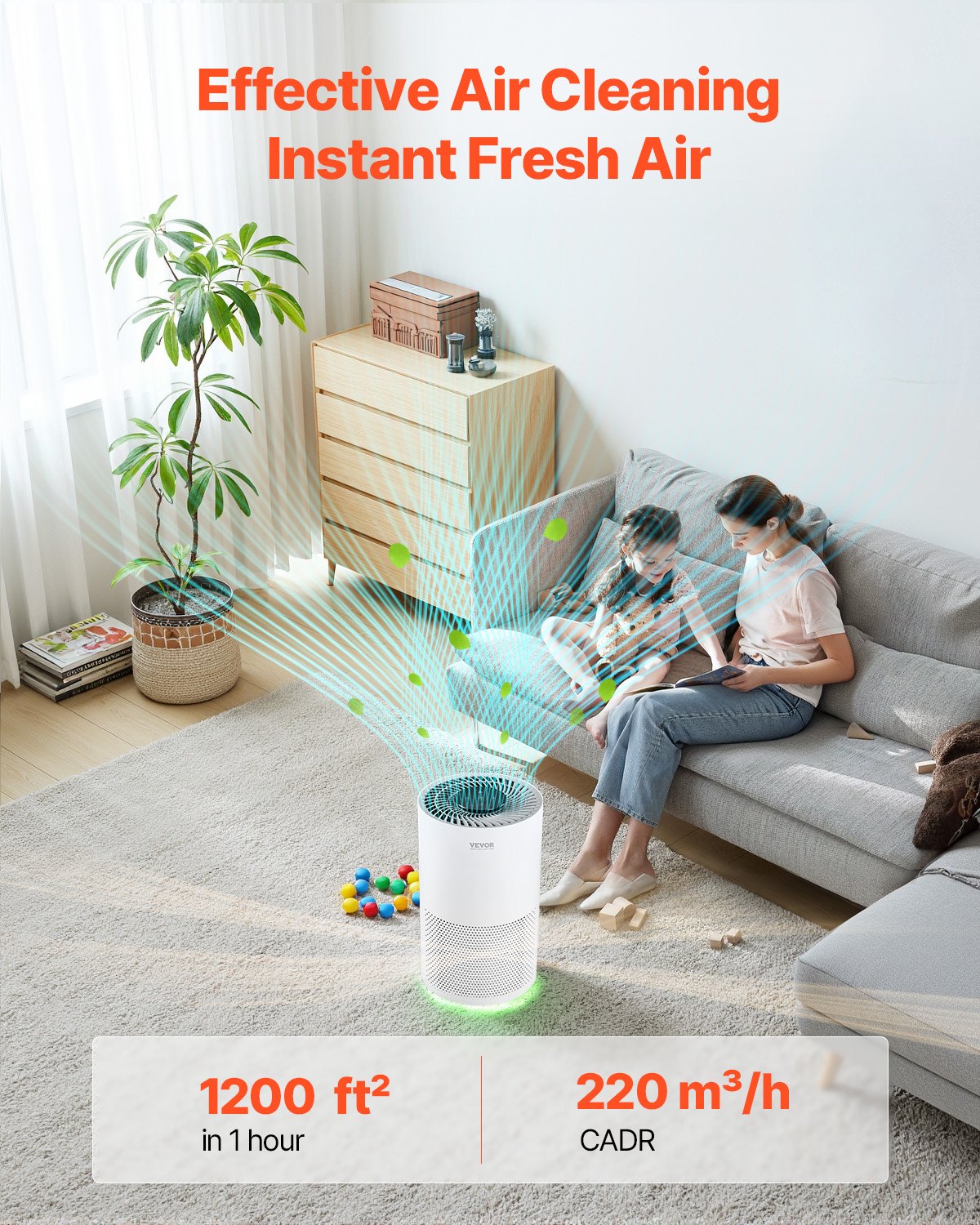 VEVOR 1200 ft²/h Air Purifier H13 HEPA Smart Air Purifier for Home & Office