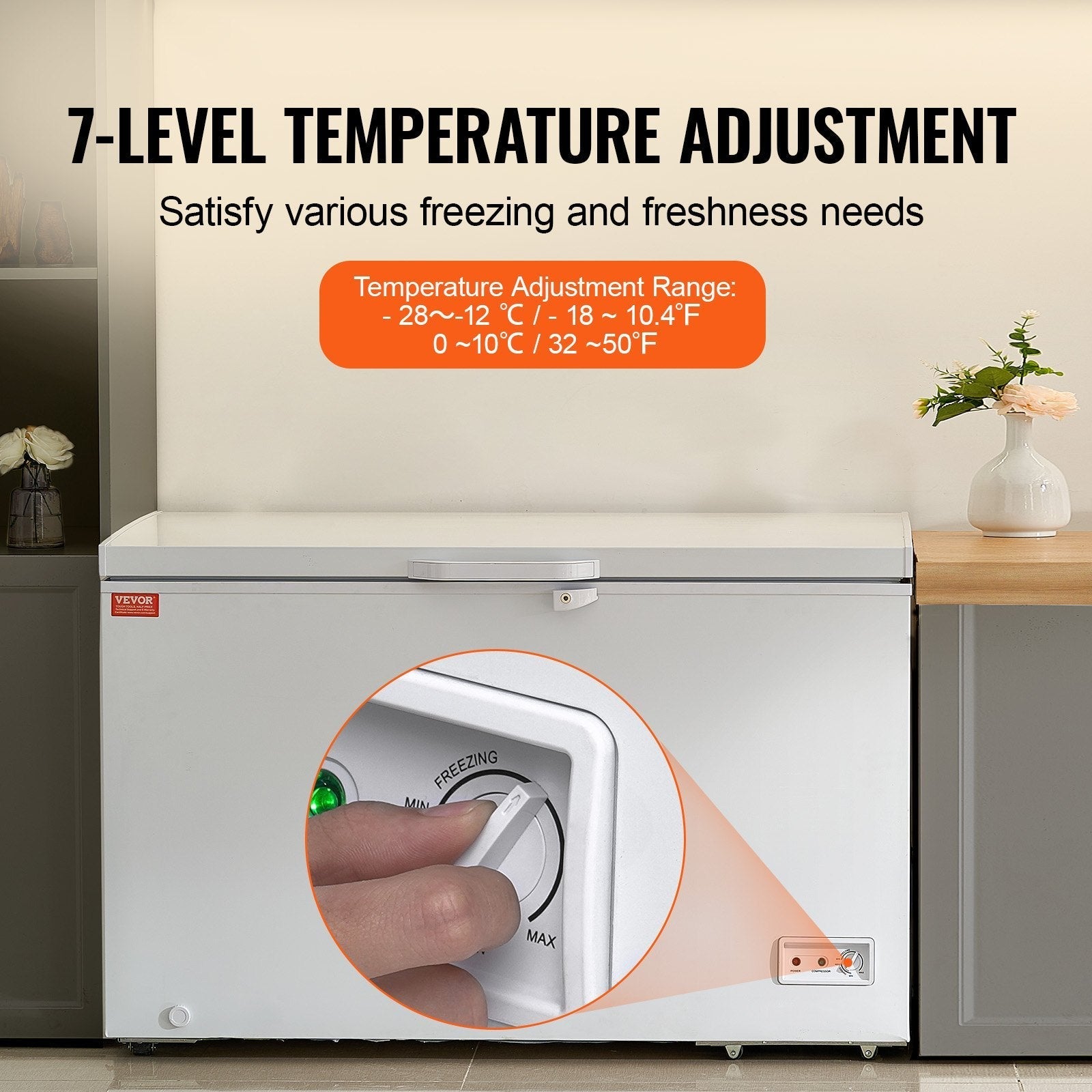 VEVOR Chest Freezer, 12.8 cu.ft / 345 L Large Deep Freezer & 4 Removable Baskets, Freestanding Top Open Door Commercial Chest Freezers with Locking Lid, 7-Level Adjustable Temp, LED Lighting, 6 Wheels