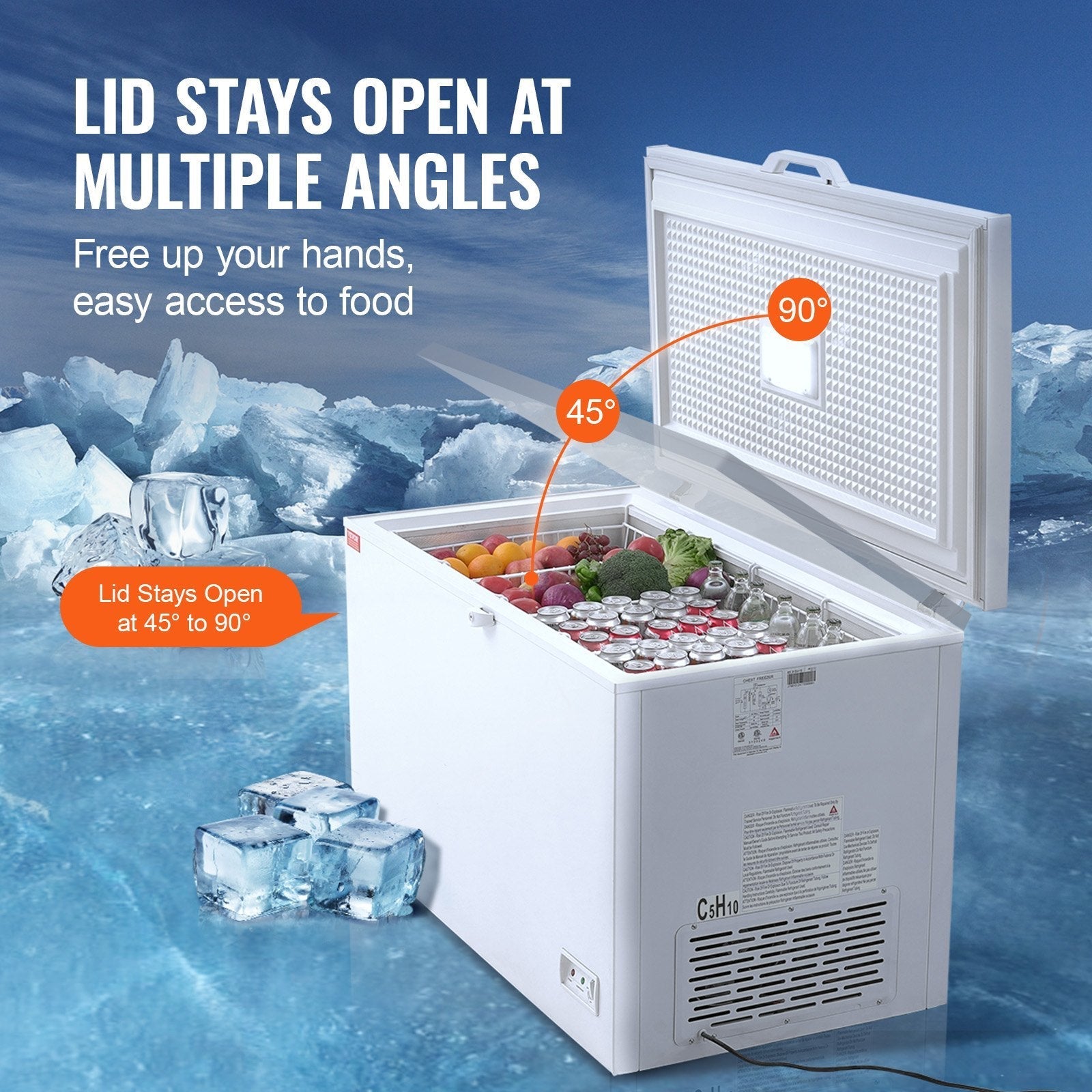 VEVOR Chest Freezer, 12.8 cu.ft / 345 L Large Deep Freezer & 4 Removable Baskets, Freestanding Top Open Door Commercial Chest Freezers with Locking Lid, 7-Level Adjustable Temp, LED Lighting, 6 Wheels