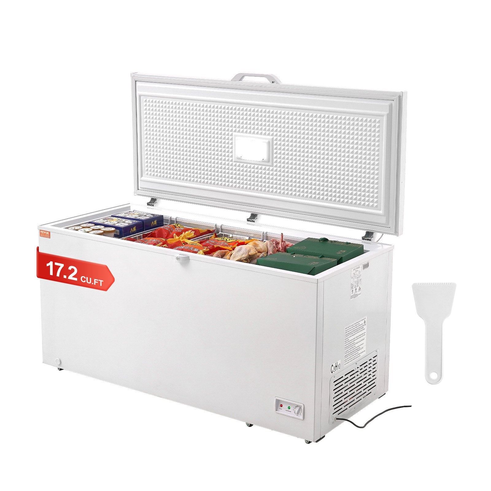 VEVOR Chest Freezer, 17.2 cu.ft / 488 L Large Deep Freezer & 4 Removable Baskets, Freestanding Top Open Door Commercial Chest Freezers with Locking Lid, 7-Level Adjustable Temp, LED Lighting, 6 Wheels