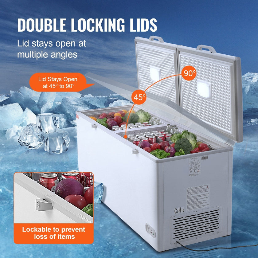 VEVOR Chest Freezer, 19.8 cu.ft / 561 L Large Deep Freezer with Split Top Double Locking Lids, Freestanding Commercial Chest Freezer & 4 Removable Baskets, 7-Level Adjustable Temp, LED Light, 6 Wheels