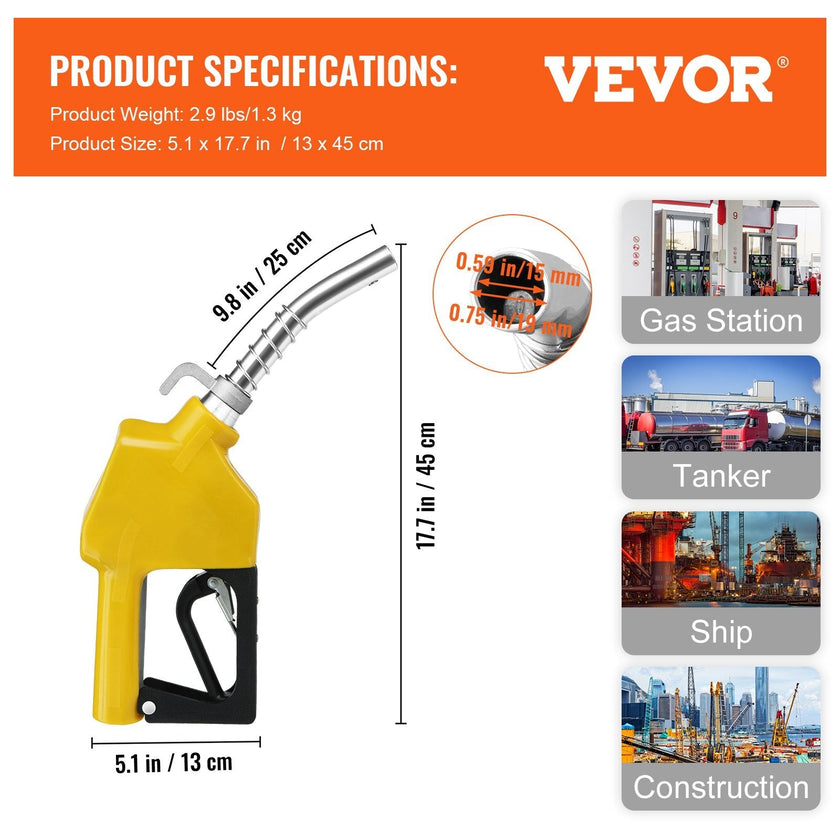 VEVOR Automatic Fuel Nozzle Shut Off Fuel Refilling 3/4