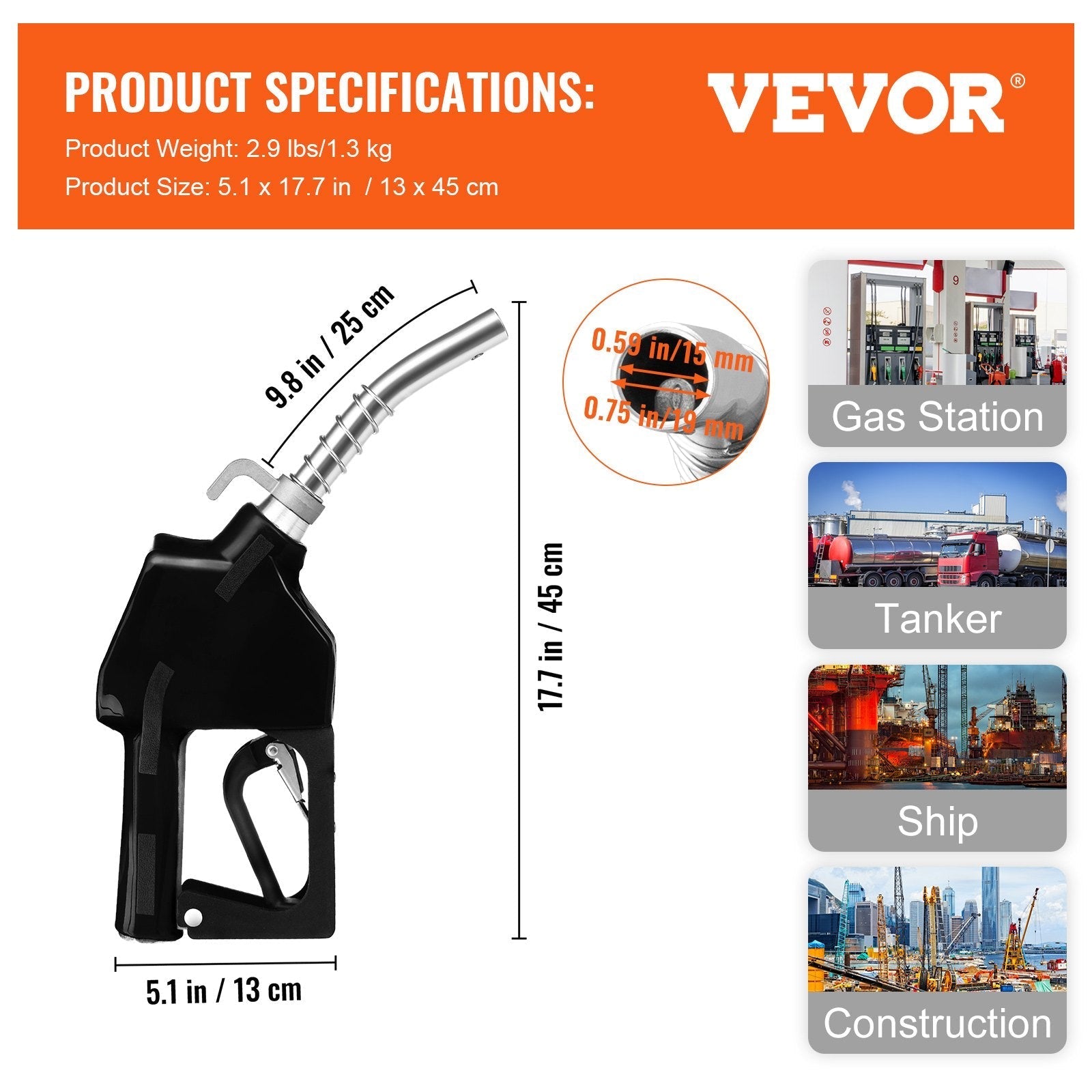 VEVOR Automatic Fuel Nozzle, 3/4