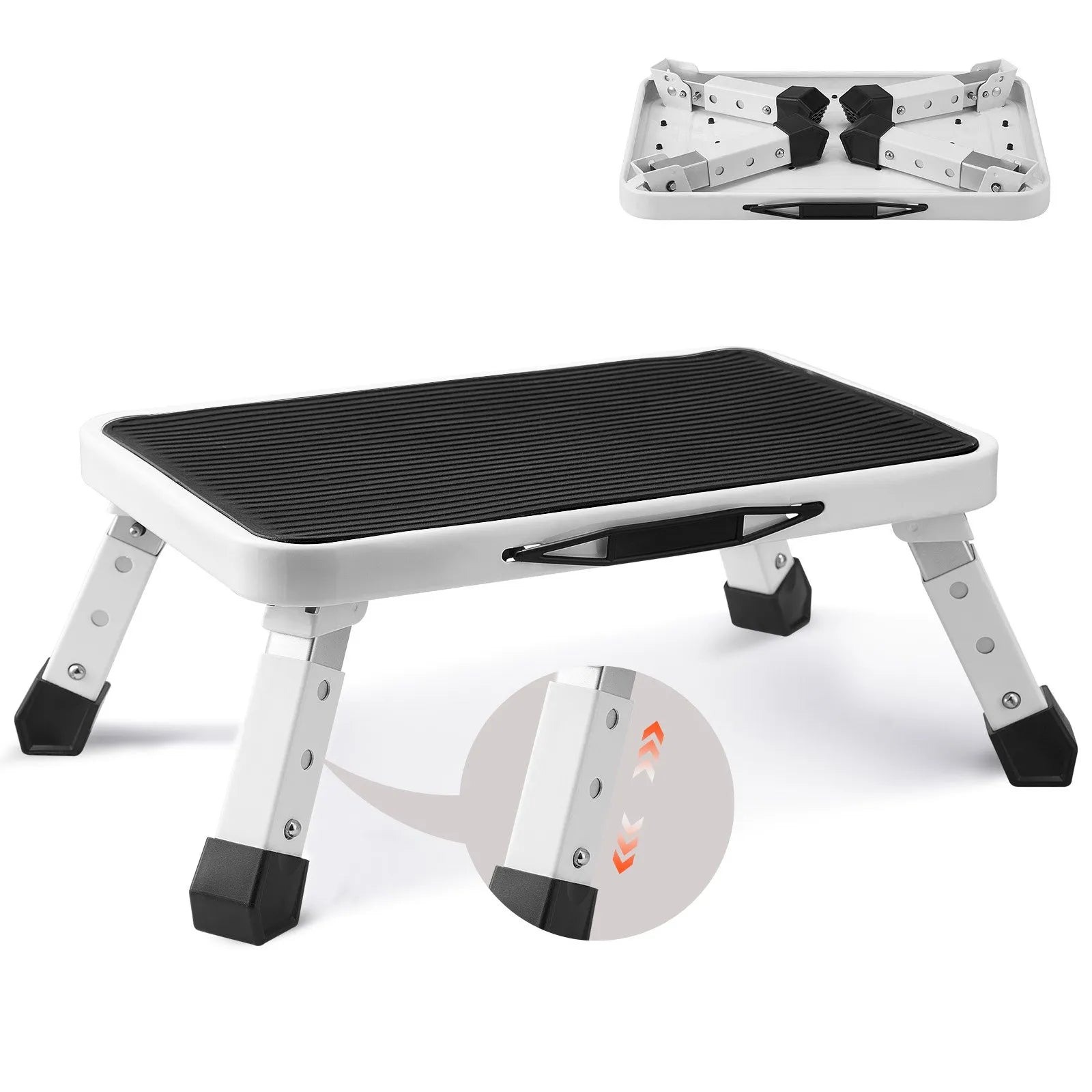 VEVOR Step Stool 1-Step 330lbs Capacity, Folding Steel Step Ladder 3 Adjustable Height, Portable Toddler Step Stools for Adults, Non-Slip Sturdy Step Ladders for Office, RVs, Pets, Bathrooms,Bedrooms