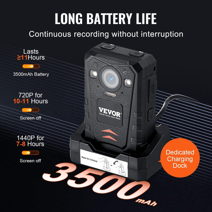 VEVOR 1440P HD Police Body Camera, 64GB Body Cam with Audio Video Recording Picture, Built-in 3500 mAh Battery, 2.0