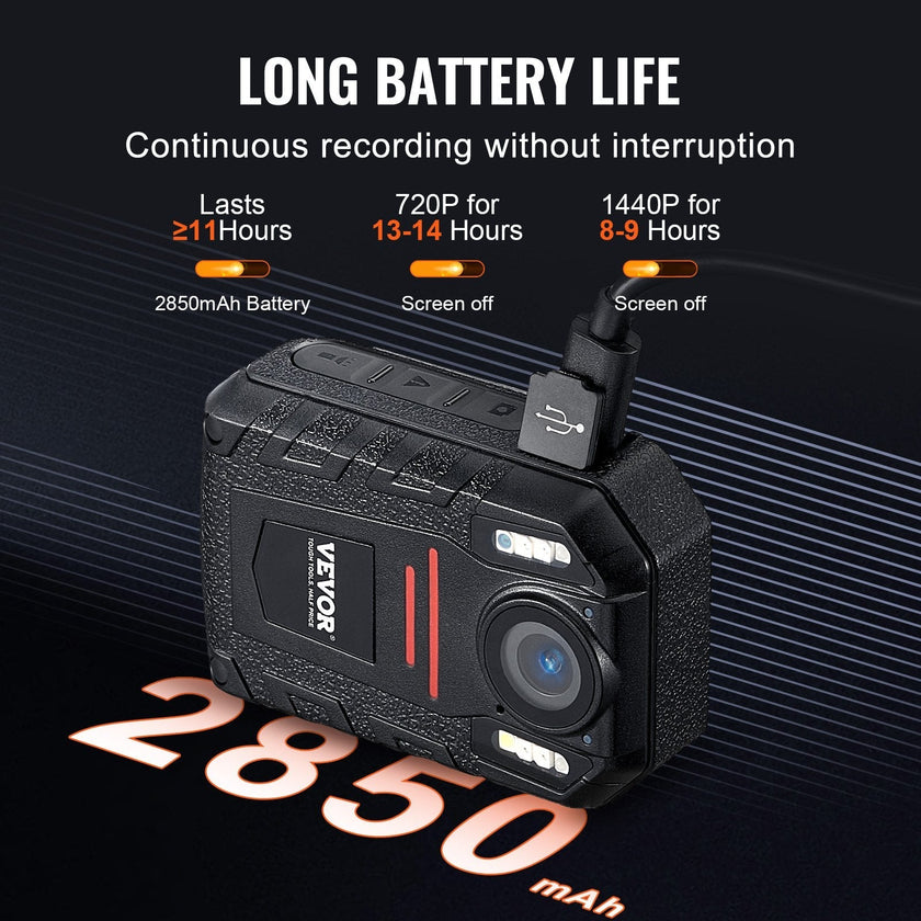 VEVOR 1440P HD Police Body Camera, 64GB Body Cam with Audio Video Recording Picture, Built-in 2850 mAh Battery, 2.0