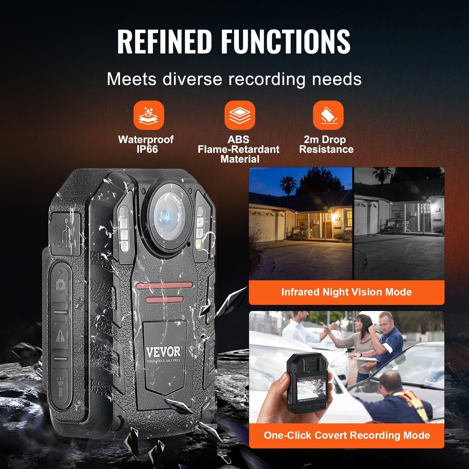 VEVOR 1440P HD Police Body Camera, 64GB Body Cam with Audio Video Recording Picture, Built-in 2850 mAh Battery, 2.0