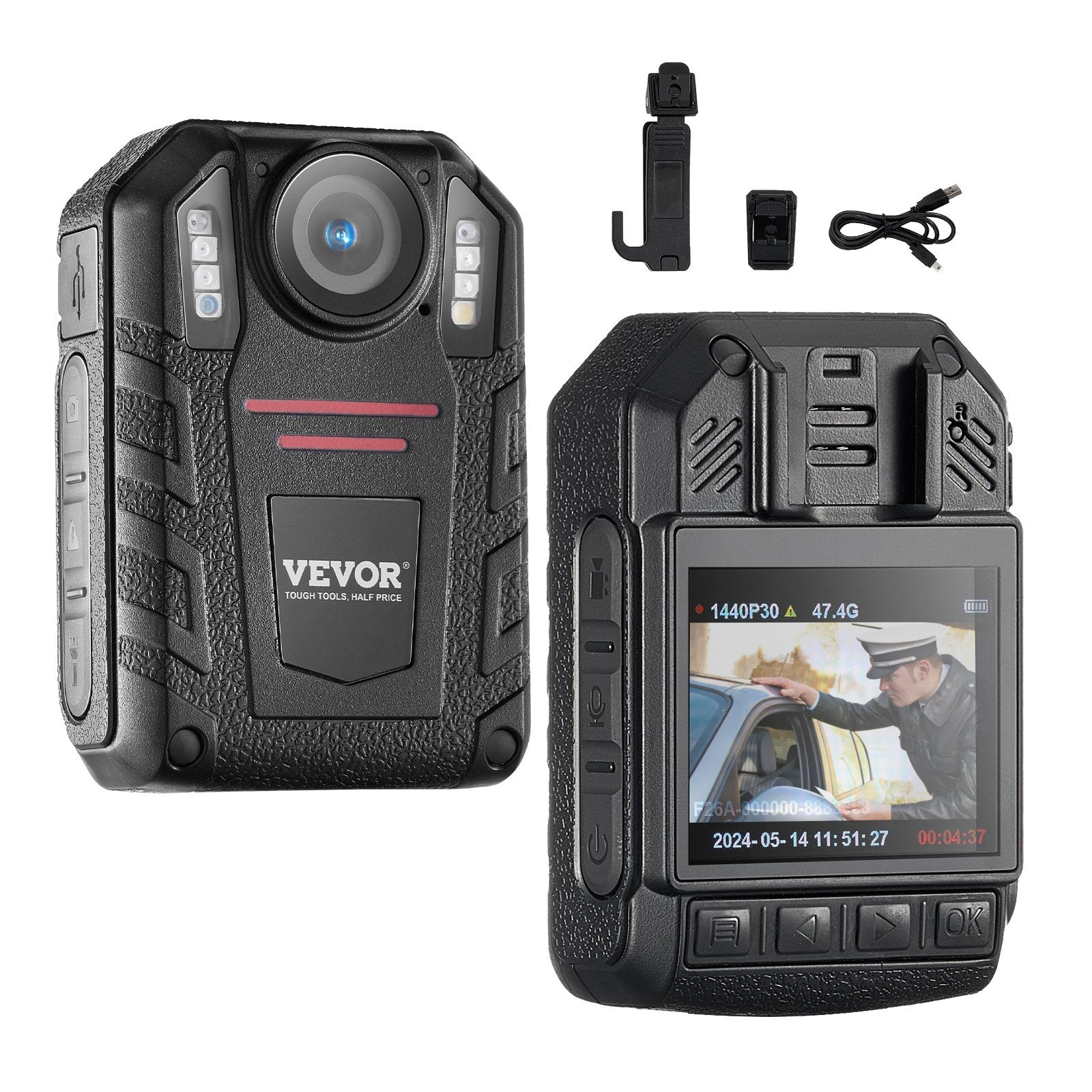 VEVOR 1440P HD Police Body Camera, 64GB Body Cam with Audio Video Recording Picture, Built-in 2850 mAh Battery, 2.0