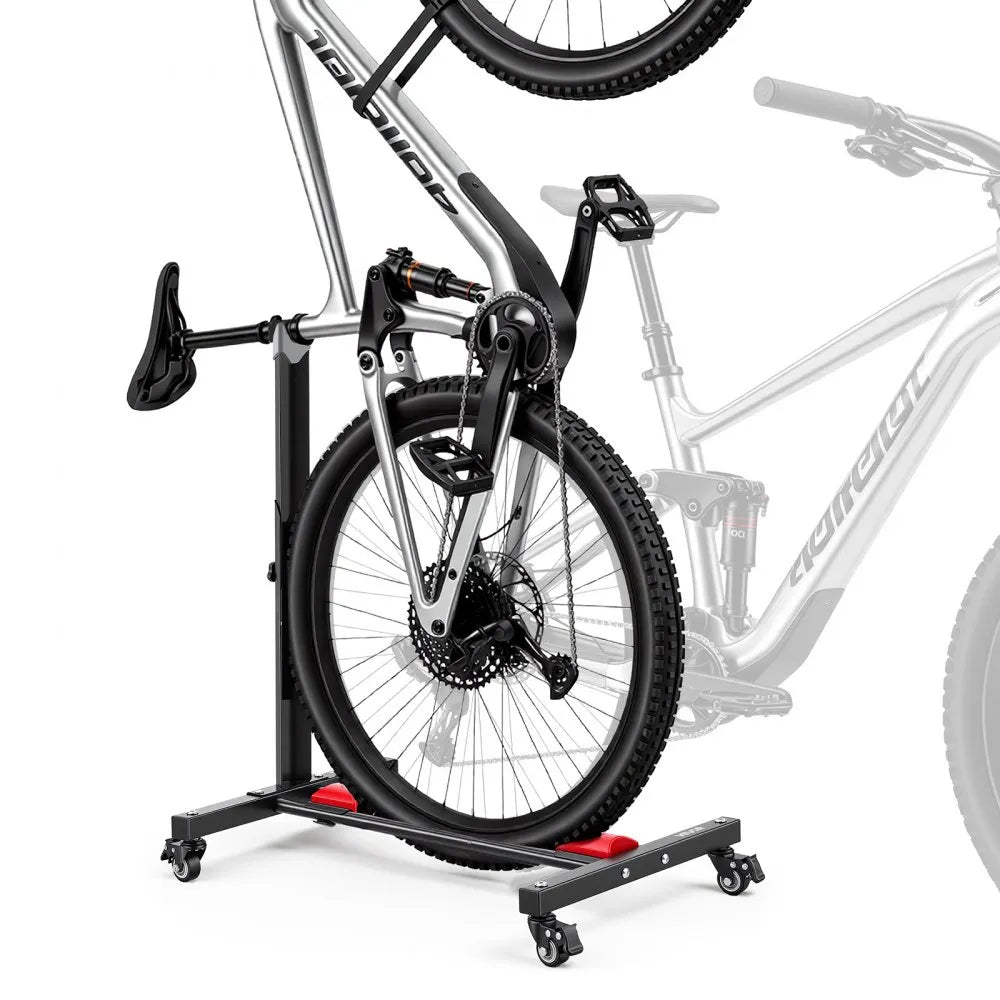 VEVOR Freestanding Bike Stand, Vertical & Horizontal Bike Storage Rack with Lockable Casters, Adjustable Carbon Steel Bicycle Floor Stand for 20-29 Inch Bike