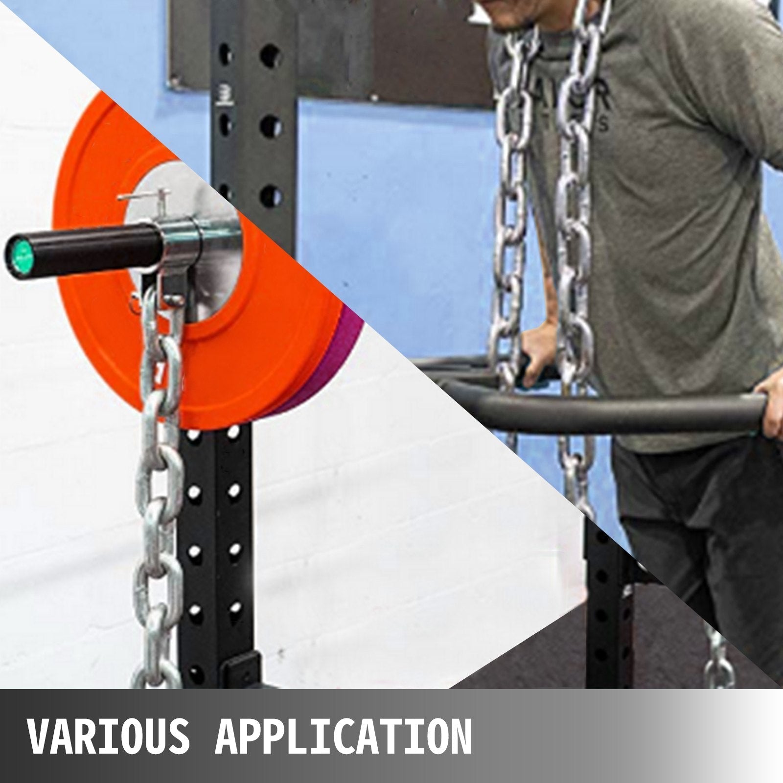 VEVOR Weight Lifting Chains, 1 Pair 35LBS/16kg Weight lifting Chains, Bench Press Chains with Collars, 5.2ft Olympic Barbell Chains Weight Chains for Power Lifting, Silver
