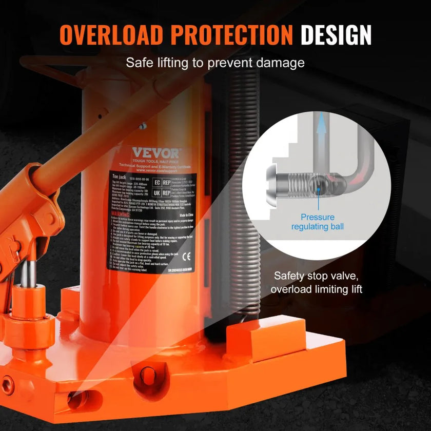 VEVOR Hydraulic Toe Jack, 10 Ton On Toe Toe Jack Lift, 20 Ton On Top Lift Capacity Machine Jack, 1.2-7.5 in Toe Height, 12.6-18.9 in Top Height, Air Hydraulic Claw Jack for Machinery, Industry