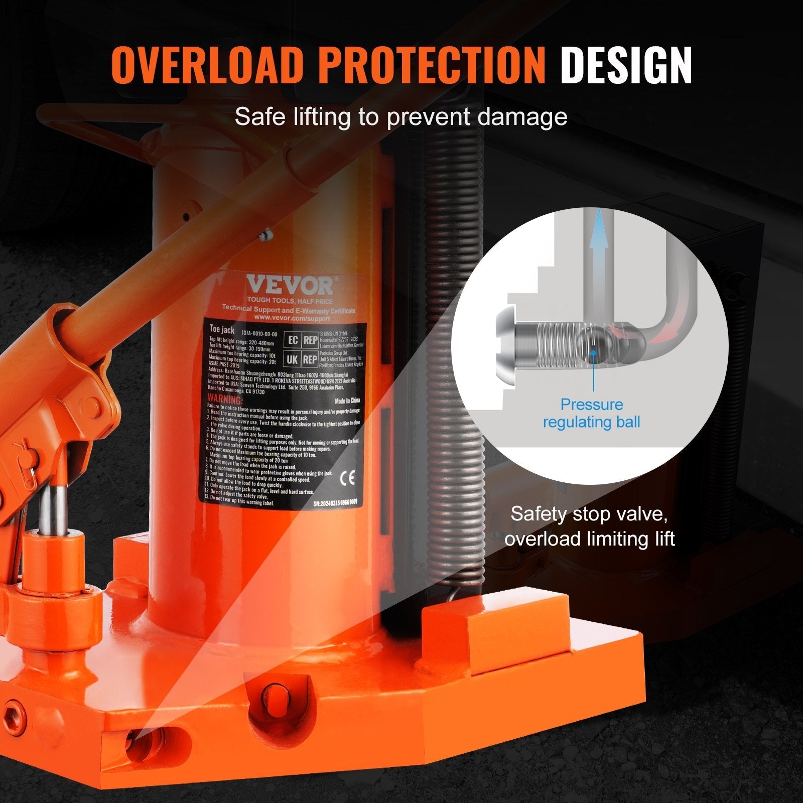 VEVOR Hydraulic Toe Jack, 5 Ton On Toe Toe Jack Lift, 10 Ton On Top Lift Capacity Machine Jack, 0.8-6.8 in Toe Height, 11.3-17.3 in Top Height, Air Hydraulic Claw Jack for Machinery, Industry