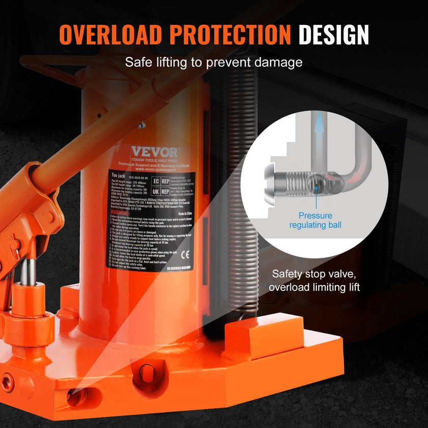 VEVOR Hydraulic Toe Jack, 5 Ton On Toe Toe Jack Lift, 10 Ton On Top Lift Capacity Machine Jack, 0.8-6.8 in Toe Height, 11.3-17.3 in Top Height, Air Hydraulic Claw Jack for Machinery, Industry