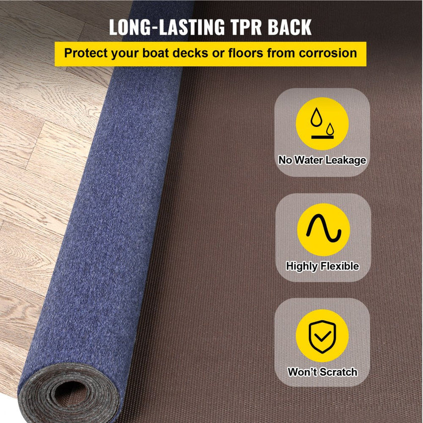 VEVOR Deep Blue Marine Carpet 6 ft x 18 ft Marine Carpeting Marine Grade Carpet for Boats with Waterproof Back Outdoor Rug for Patio Porch Deck Garage Outdoor Area Rug Runner Anti-Slide Porch Rug