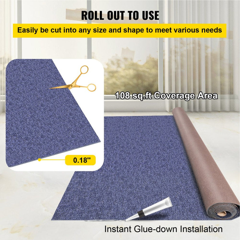 VEVOR Deep Blue Marine Carpet 6 ft x 18 ft Marine Carpeting Marine Grade Carpet for Boats with Waterproof Back Outdoor Rug for Patio Porch Deck Garage Outdoor Area Rug Runner Anti-Slide Porch Rug