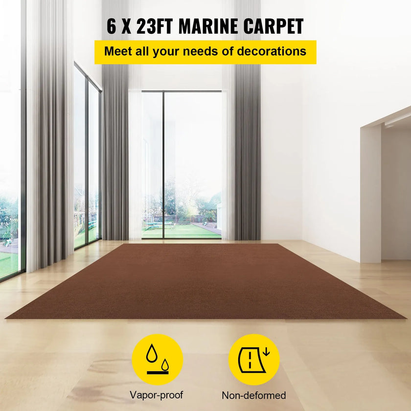 VEVOR Marine Carpet, 6 x 23 ft Deep Brown Marine Grade Boat Carpet, Marine Carpeting with Soft Cut Pile and Water-Proof TPR Backing, Carpet Roll for Home, Patio, Porch, Deck