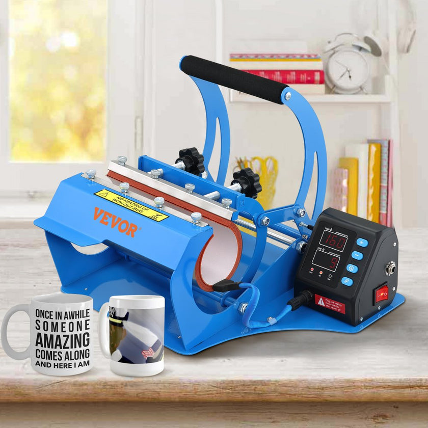 VEVOR Mug Heat Press, 11oz/11.5cm and 20oz/22cm Two Platens, LCD Cup Press Machine with Detachable Transfer Sublimation Mats, DIY Presser for Coffee Skinny Tumblers, Silica-Gel Printing, Blue