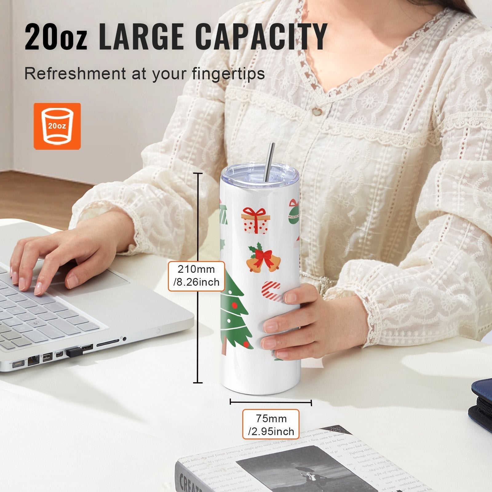 VEVOR 12 Pack Straight Sublimation Tumblers, 20 oz Blank Tumbler Bulk, Stainless Steel Double Wall Tumbler Cups with Straw, Lid, Brush, Base, Shrink Wrap, Gift Box, for Heat Press and Heat Transfer