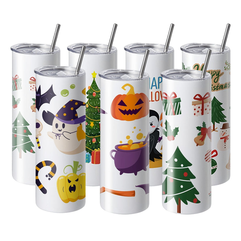 VEVOR 16 Pack Straight Sublimation Tumblers, 20 oz Blank Tumbler Bulk, Stainless Steel Double Wall Tumbler Cups with Straw, Lid, Brush, Base, Shrink Wrap, Gift Box, for Heat Press and Heat Transfer