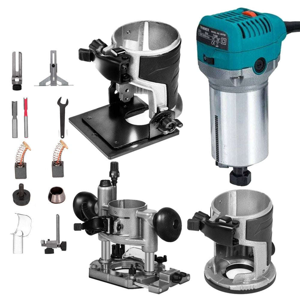 800W Max Torque Variable Speed 30,000RPM Compact Router with Collets 1/4