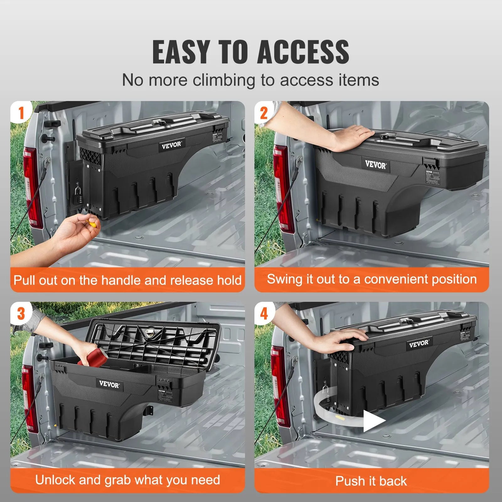 VEVOR Truck Bed Storage Box, Lockable Swing Case with Password Padlock, 6.6 Gal/25 L ABS Wheel Well Tool Box, Waterproof and Durable, Compatible with Ford F-150 2015-2021, Drivers Side
