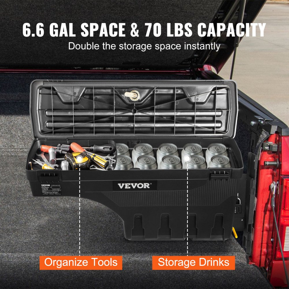 VEVOR Truck Bed Storage Box, Lockable Swing Case with Password Padlock, 6.6 Gal/25 L ABS Wheel Well Tool Box, Waterproof and Durable, Compatible with Ford F-150 2015-2021, Passenger Side