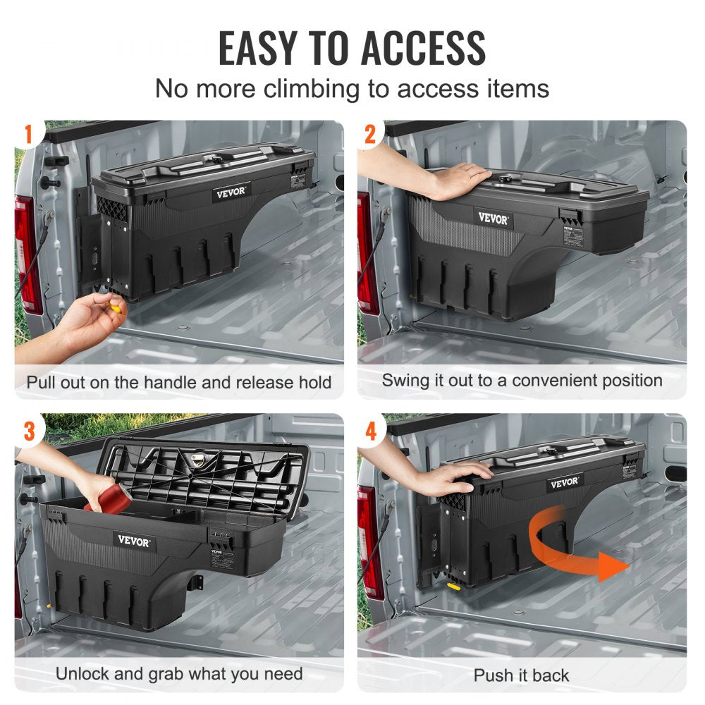 VEVOR Truck Bed Storage Box, Lockable Lid, Waterproof ABS Wheel Well Tool Box 6.6 Gal/20 L, Compatible with Chevrolet Silverado 1500 GMC Sierra 1500 2019-2021, Driver Side, Black