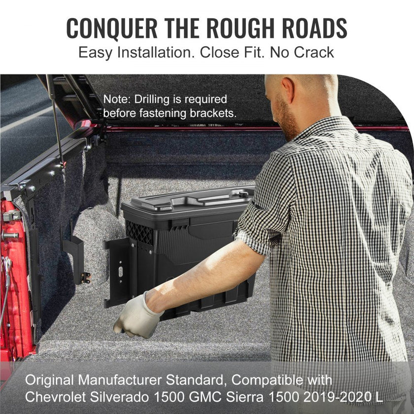 VEVOR Truck Bed Storage Box, Lockable Lid, Waterproof ABS Wheel Well Tool Box 6.6 Gal/20 L, Compatible with Chevrolet Silverado 1500 GMC Sierra 1500 2019-2021, Driver Side, Black