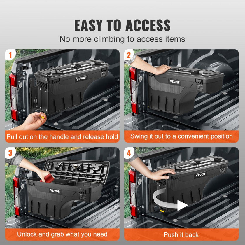 VEVOR Truck Bed Storage Box, Lockable Swing Case with Password Padlock, 6.6 Gal/25 L ABS Wheel Well Tool Box, Waterproof and Durable, Compatible with Ford Super Duty 2017-2021, Drivers Side