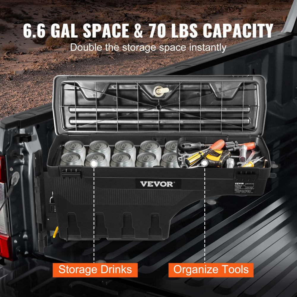 VEVOR Truck Bed Storage Box, Lockable Swing Case with Password Padlock, 6.6 Gal/25 L ABS Wheel Well Tool Box, Waterproof and Durable, Compatible with Ford Super Duty 2017-2021, Drivers Side
