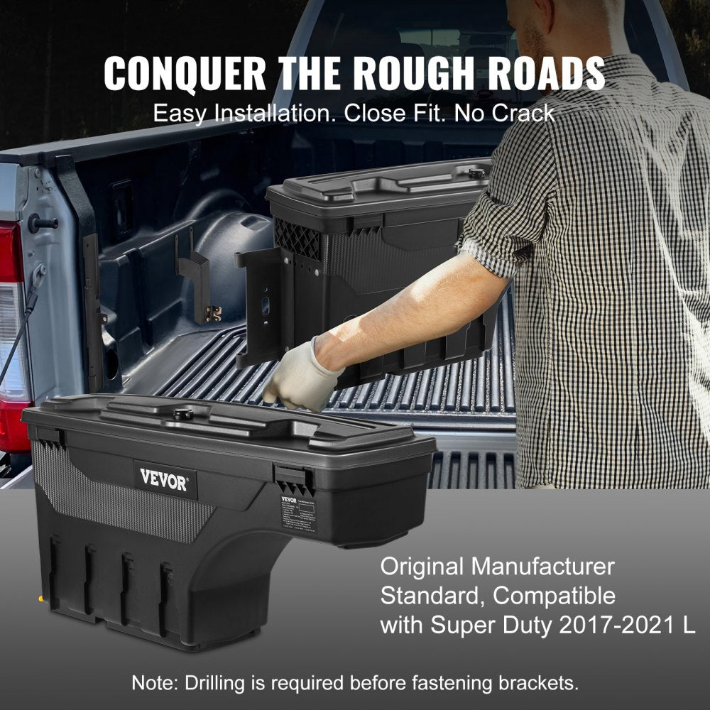 VEVOR Truck Bed Storage Box, Lockable Swing Case with Password Padlock, 6.6 Gal/25 L ABS Wheel Well Tool Box, Waterproof and Durable, Compatible with Ford Super Duty 2017-2021, Drivers Side