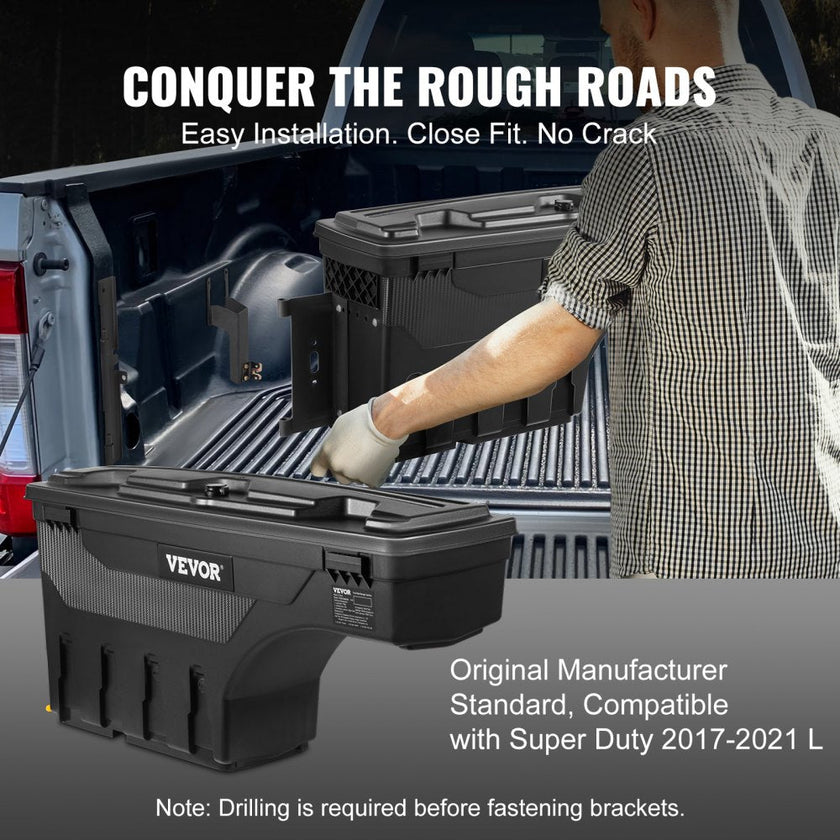 VEVOR Truck Bed Storage Box, Lockable Swing Case with Password Padlock, 6.6 Gal/25 L ABS Wheel Well Tool Box, Waterproof and Durable, Compatible with Ford Super Duty 2017-2021, Drivers Side