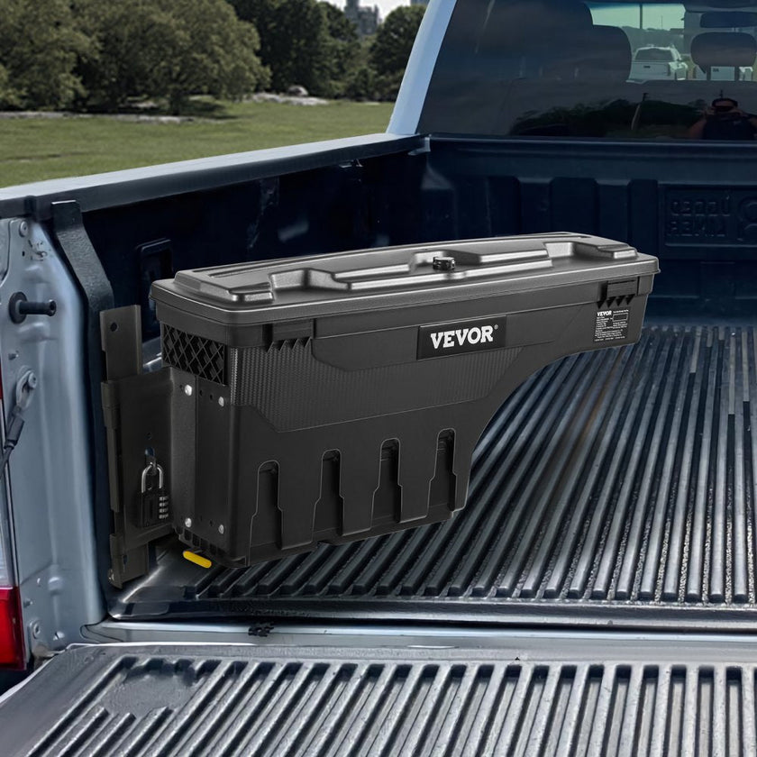 VEVOR Truck Bed Storage Box, Lockable Swing Case with Password Padlock, 6.6 Gal/25 L ABS Wheel Well Tool Box, Waterproof and Durable, Compatible with Ford Super Duty 2017-2021, Drivers Side